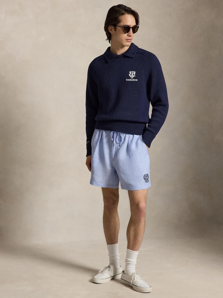 Polo Ralph Lauren Office Blue Wimbledon Crest Embroidery Chambray Prepster Shorts - Image 2 of 4