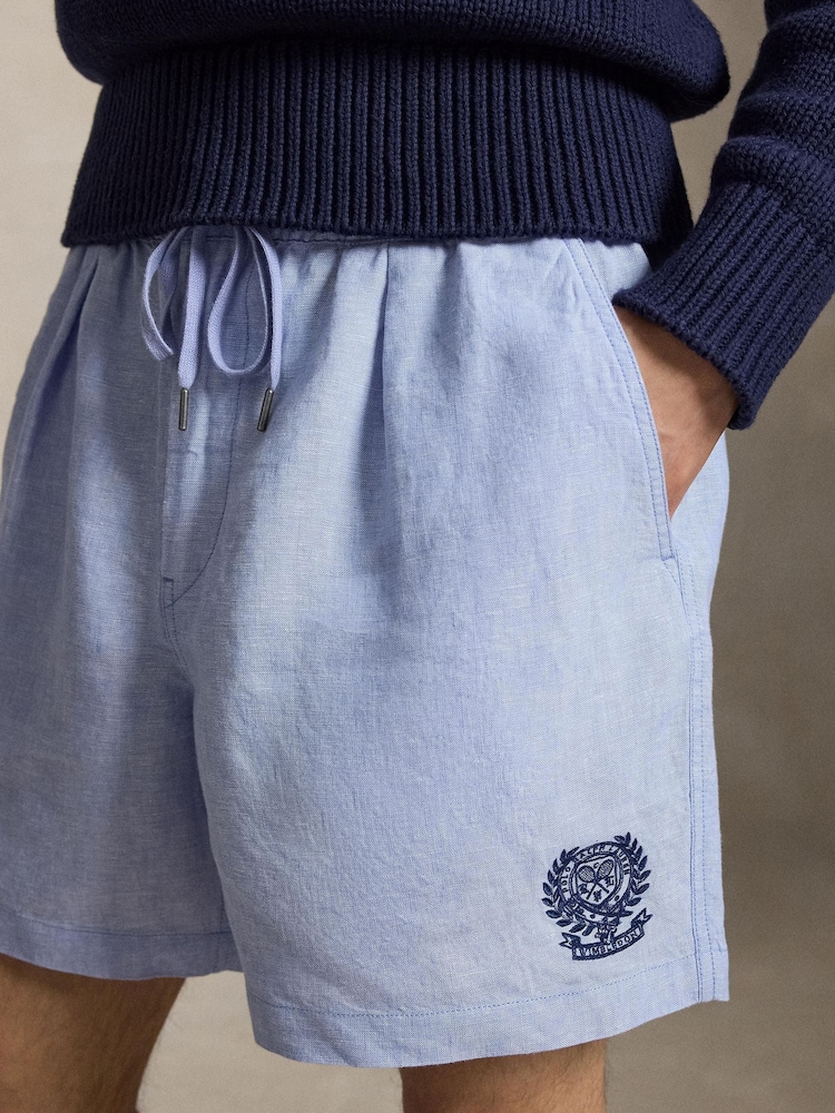 Polo Ralph Lauren Office Blue Wimbledon Crest Embroidery Chambray Prepster Shorts - Image 4 of 4