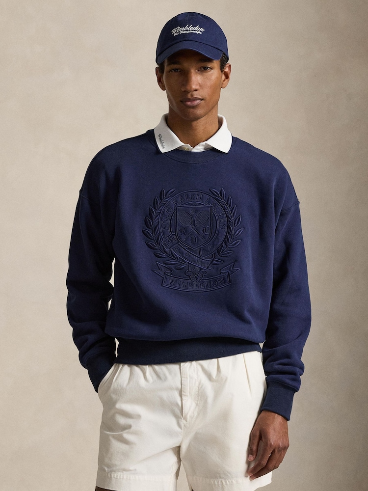 Polo Ralph Lauren Refined Navy Wimbledon Tonal Polo Crest Relaxed Fit Crewneck Sweatshirt - Image 1 of 3