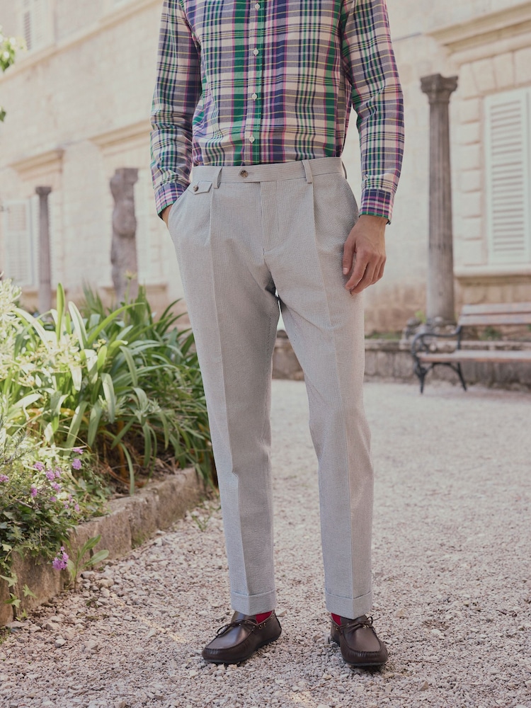 Blue Signature Leomaster Tailored Fit Seersucker Texture Stripe Suit Trousers - Image 1 of 12