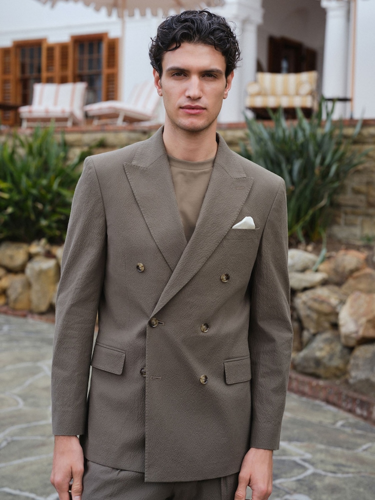 Green Signature Leomaster Double Breasted Tailored Fit Seersucker Texture Stripe Suit Jacket - Image 1 of 12 Green Signature Leomaster Double Breasted Tailored Fit Seersucker Texture Stripe Suit Jacket - Image 1 of 12