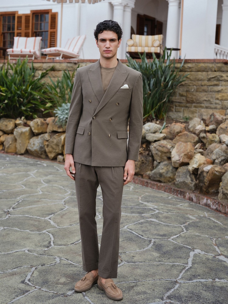 Green Signature Leomaster Double Breasted Tailored Fit Seersucker Texture Stripe Suit Jacket - Image 2 of 12 Green Signature Leomaster Double Breasted Tailored Fit Seersucker Texture Stripe Suit Jacket - Image 2 of 12