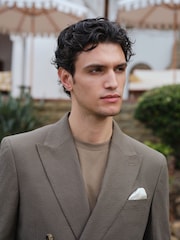 Green Signature Leomaster Double Breasted Tailored Fit Seersucker Texture Stripe Suit Jacket - Image 4 of 12