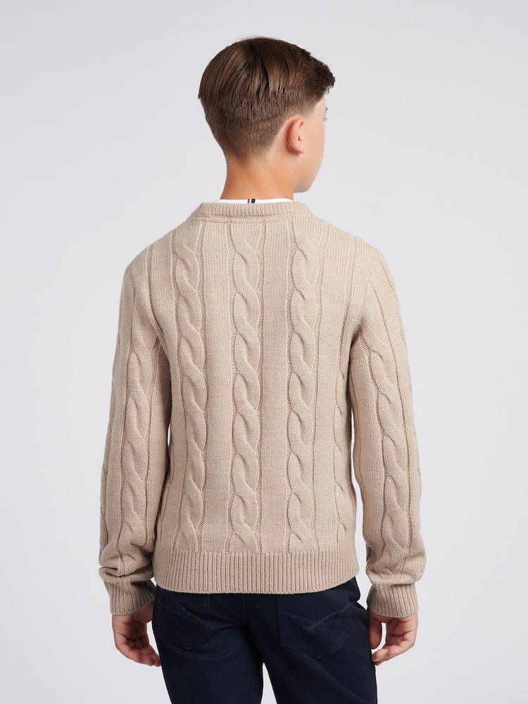 U.S. Polo Assn. Natural Boys Cable Knit Crew Jumper - Image 2 of 7 U.S. Polo Assn. Natural Boys Cable Knit Crew Jumper - Image 2 of 7