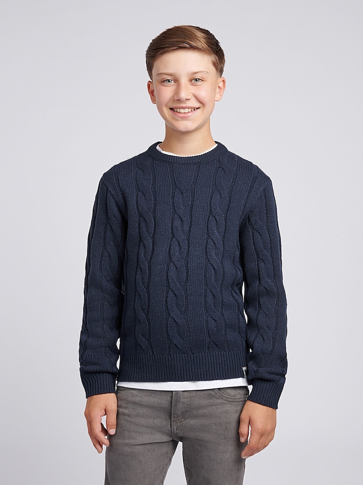 U.S. Polo Assn. Blue Boys Cable Knit Crew Jumper - Image 1 of 7 U.S. Polo Assn. Blue Boys Cable Knit Crew Jumper - Image 1 of 7