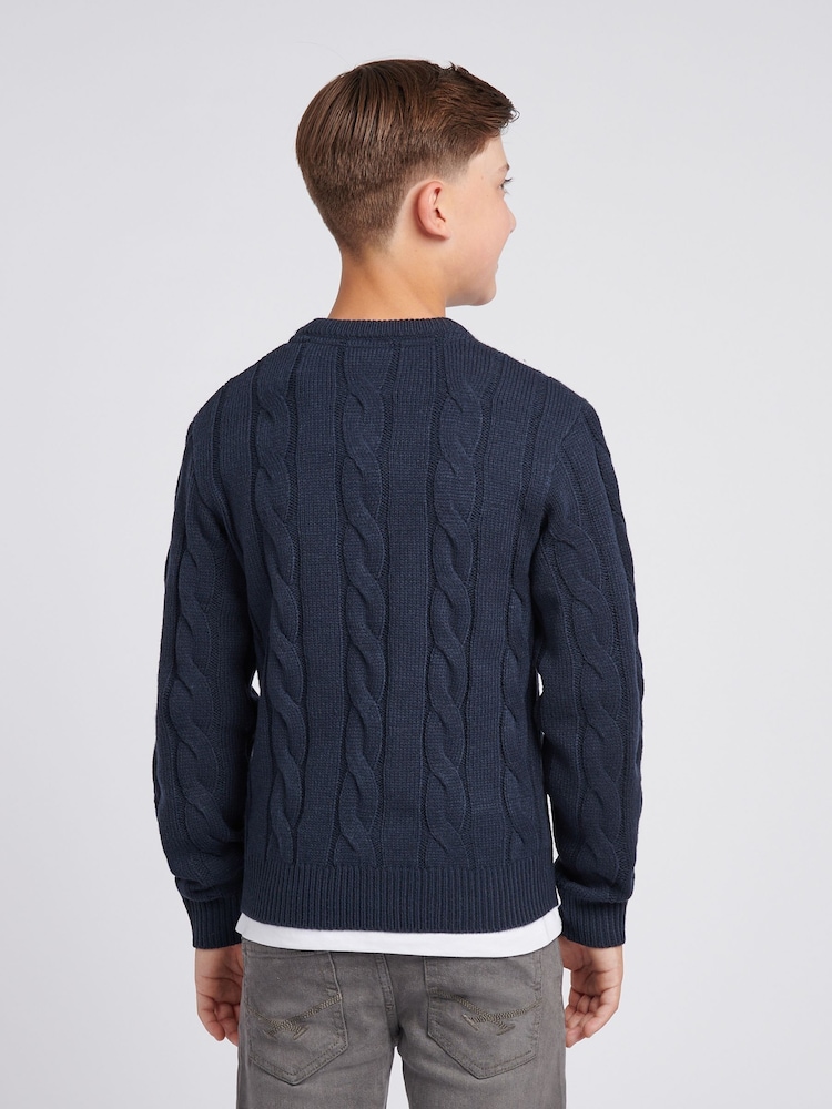 U.S. Polo Assn. Blue Boys Cable Knit Crew Jumper - Image 2 of 7 U.S. Polo Assn. Blue Boys Cable Knit Crew Jumper - Image 2 of 7