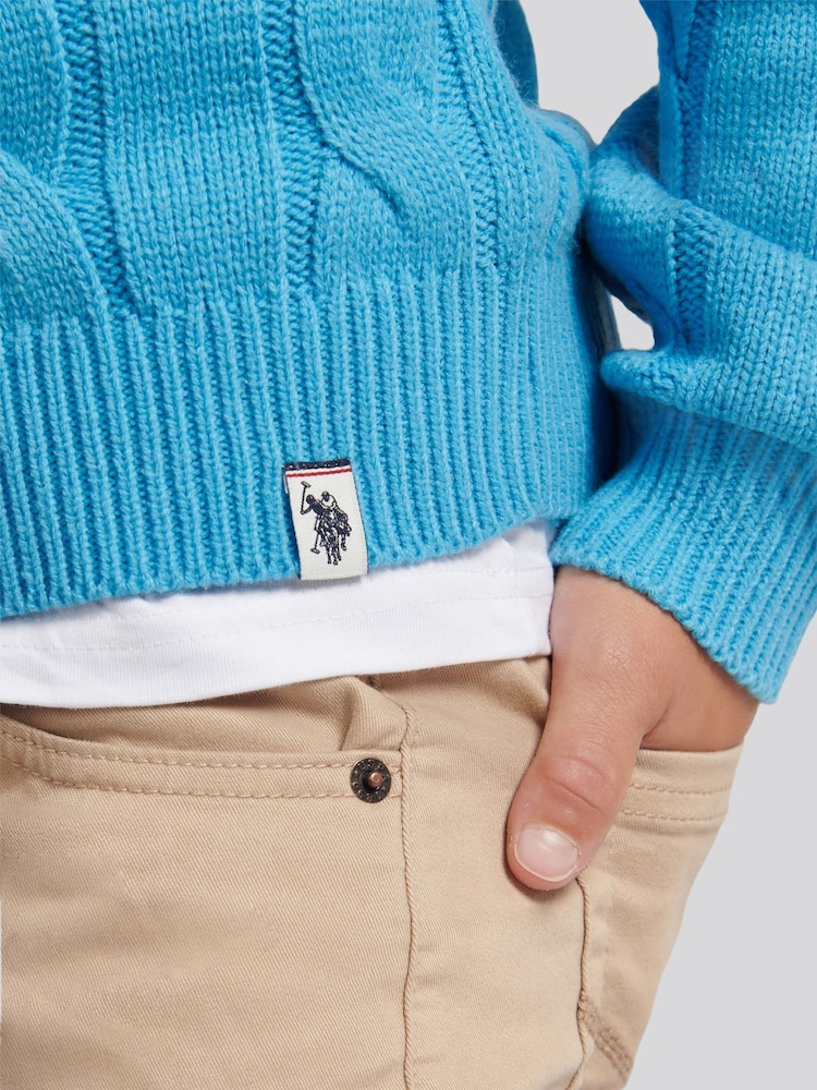 U.S. Polo Assn. Heritage Blue Boys Cable Knit Crew Jumper - Image 2 of 7 U.S. Polo Assn. Heritage Blue Boys Cable Knit Crew Jumper - Image 2 of 7