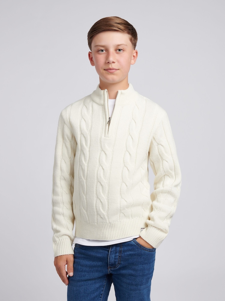 Weiß - U.S. Polo Assn. Boys Cable Knit Funnel Jumpers - Bild 1 von 7