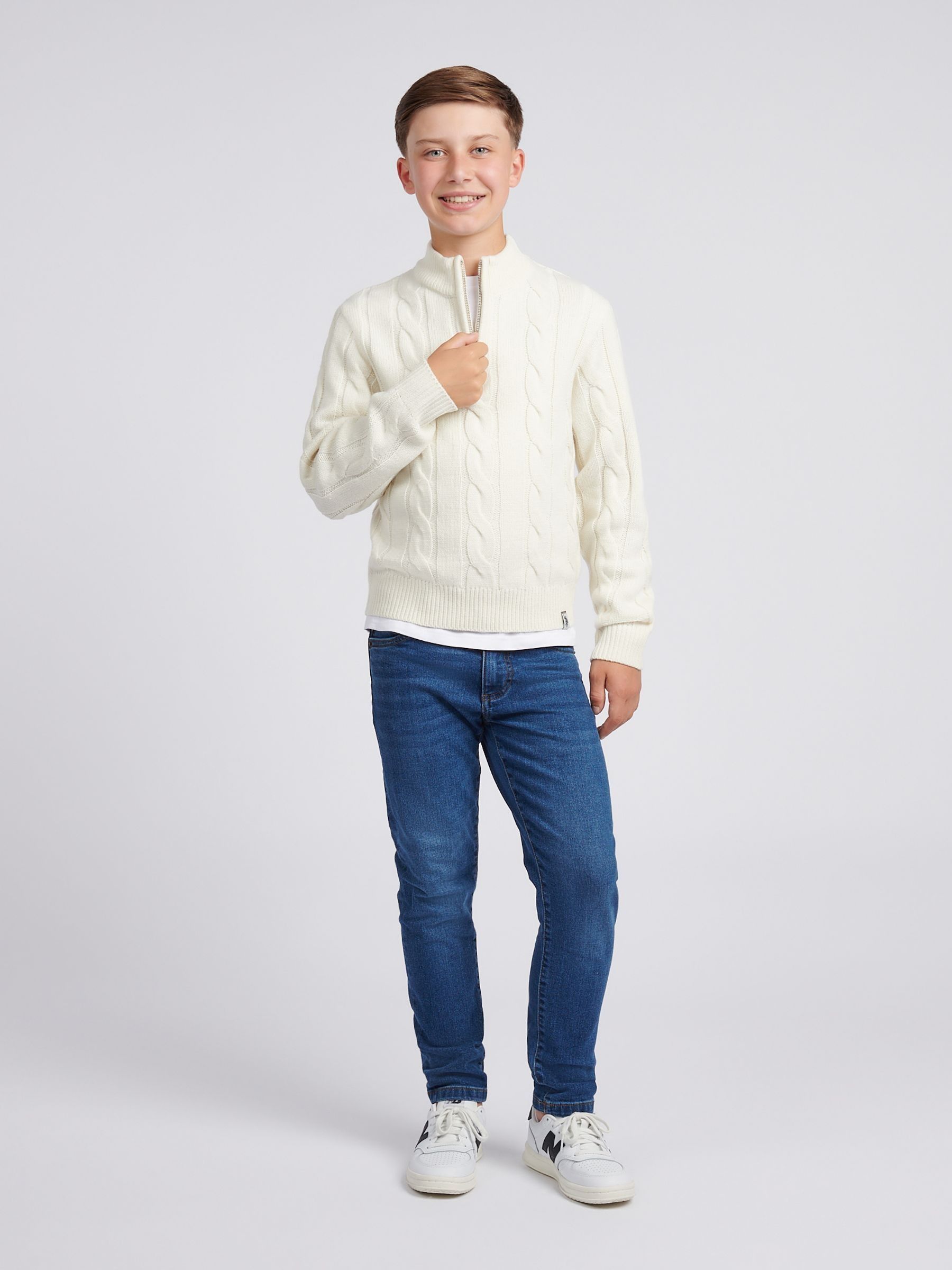 Buy U.S. Polo Assn. White Boys Cable Knit Funnel Jumpers from the Buy U.S. Polo Assn. White Boys Cable Knit Funnel Jumpers from the