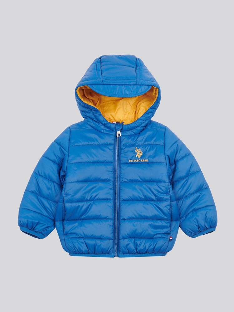 U.S. Polo Assn. Blue Hooded Quilted Jacket with Peak - Image 1 of 4 U.S. Polo Assn. Blue Hooded Quilted Jacket with Peak - Image 1 of 4