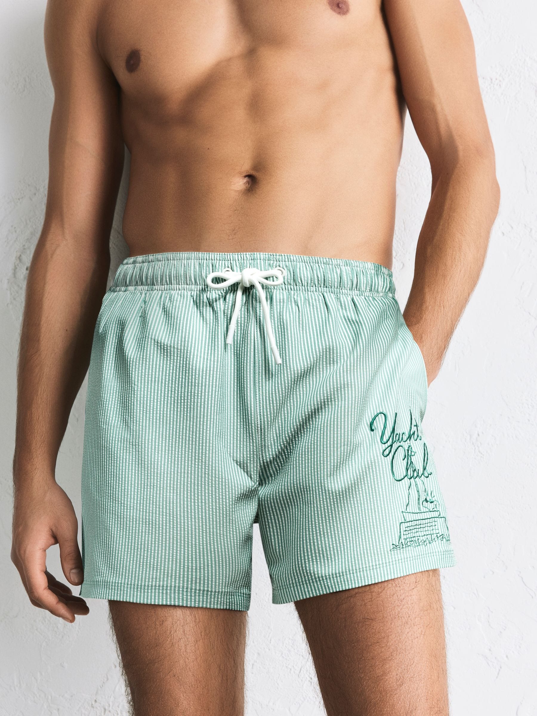 Buy Snoopy Seersucker Green Graphic Striped Swim Shorts from Next USA
