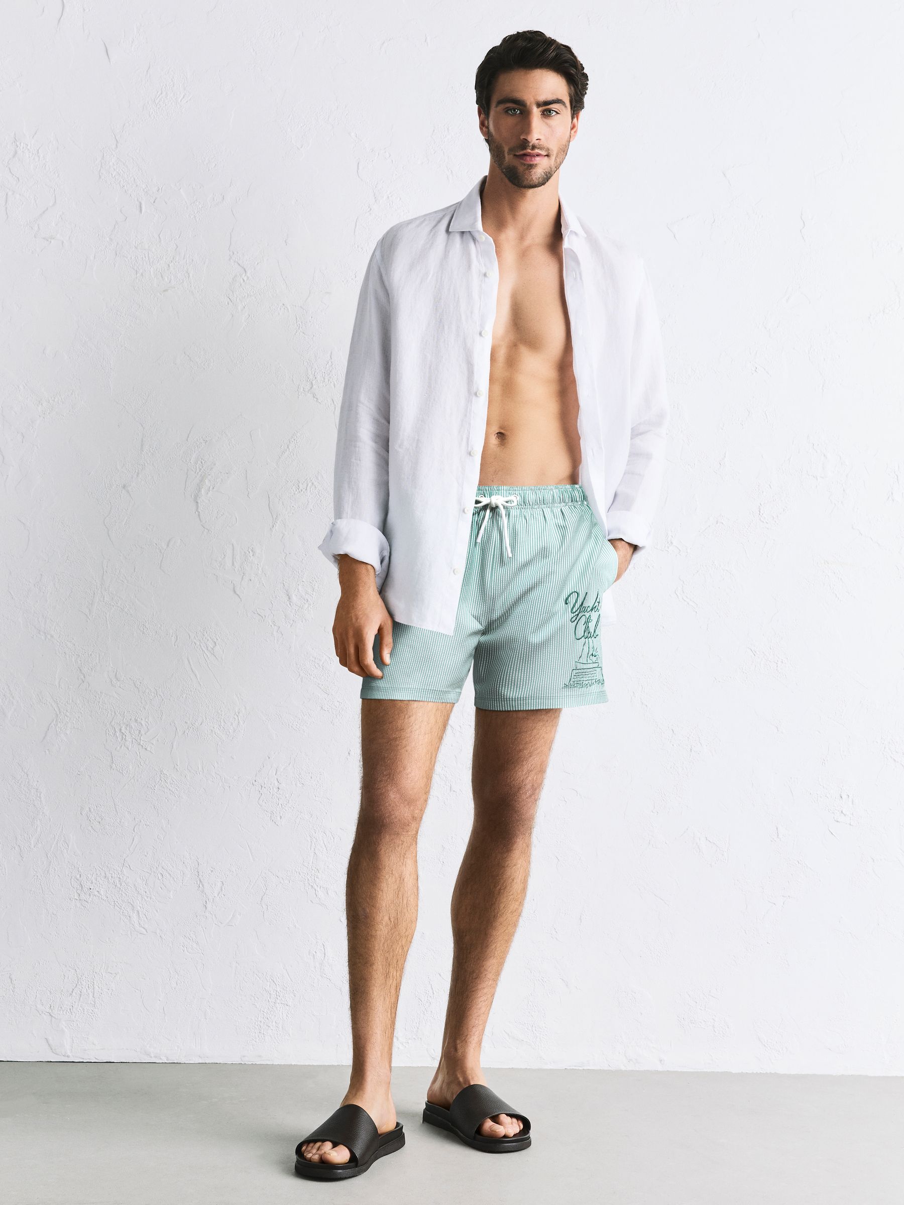 Buy Snoopy Seersucker Green Graphic Striped Swim Shorts from Next USA