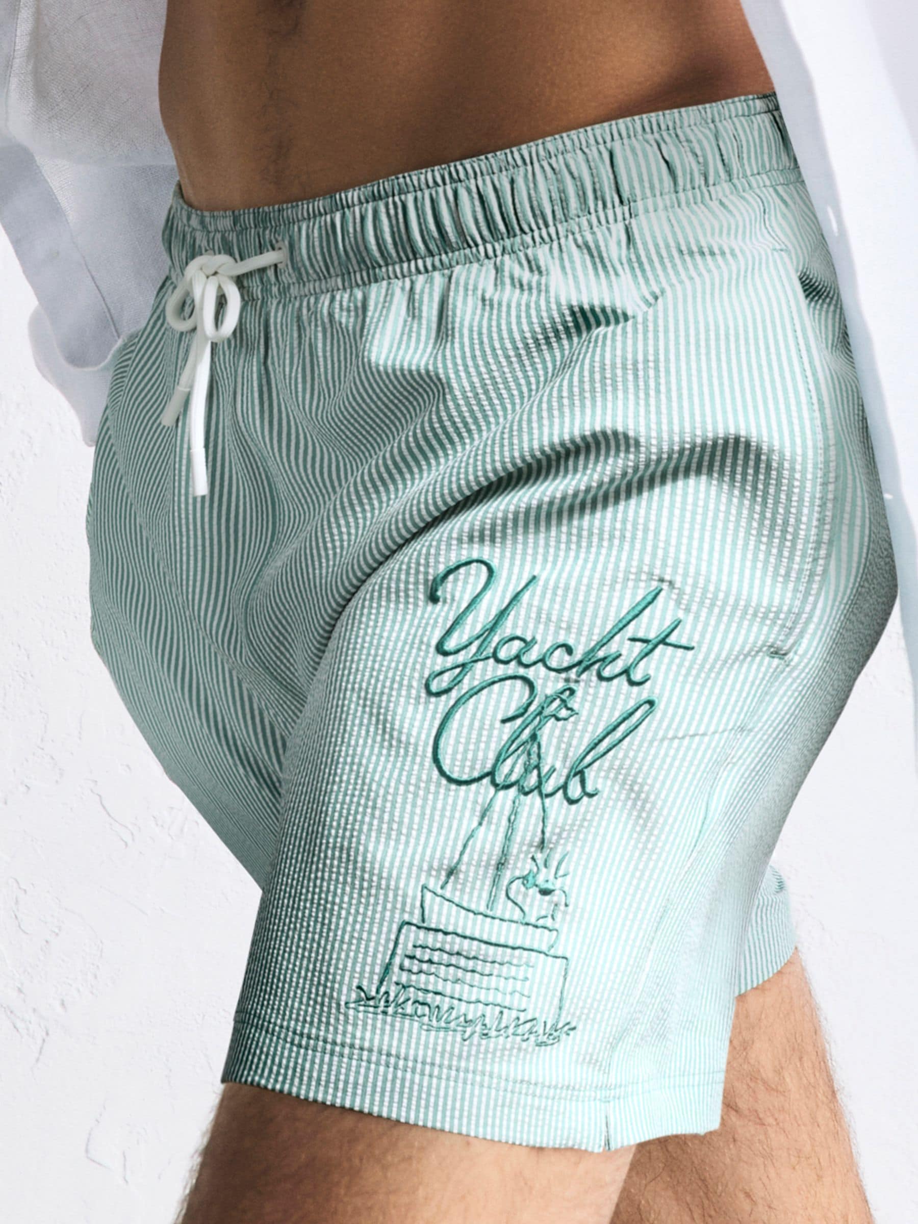 Buy Snoopy Seersucker Green Graphic Striped Swim Shorts from Next USA