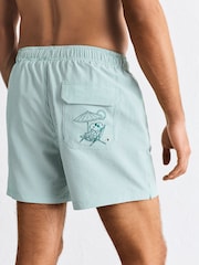 Verde/alb - Snoopy Seersucker Striped 5 Inch Swim Shorts - Imaginea 5 din 9