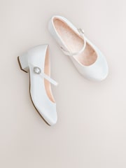 White Wide Fit (G) Stain Resistant Satin Mary Jane Flower Girl Heeled Shoes - Image 3 of 5
