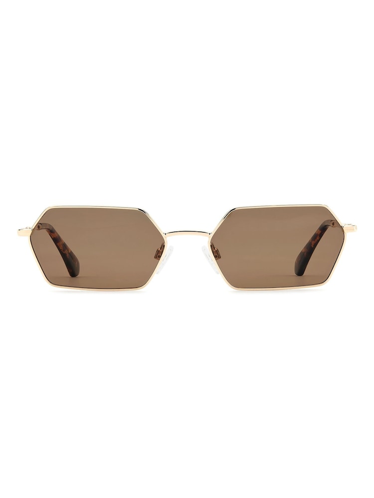 Prive Revaux Gold Rectangular Geometrical Sunglasses in Gold and Havana - Image 1 of 4 Prive Revaux Gold Rectangular Geometrical Sunglasses in Gold and Havana - Image 1 of 4