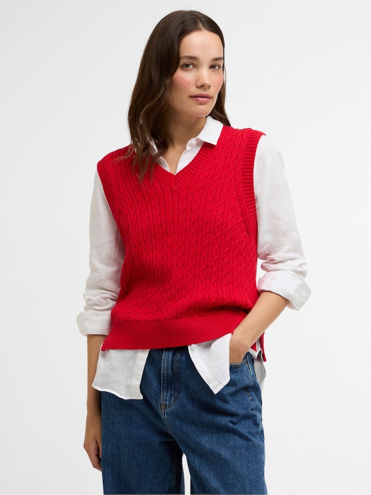 Barbour® Red Hartland Sleeveless Knitted Jumper - Image 1 of 7