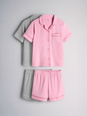 The Set Soft Touch Short Sleeve Top and Short Pyjamas 2 Pack Pink/Grey - Image 1 of 5