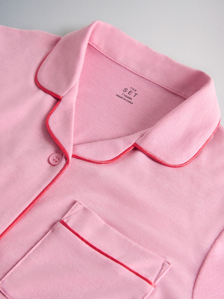 The Set Soft Touch Short Sleeve Top and Short Pyjamas 2 Pack Pink/Grey - Image 5 of 5 The Set Soft Touch Short Sleeve Top and Short Pyjamas 2 Pack Pink/Grey - Image 5 of 5