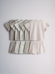 The Set 5 Pack Cotton Jersey Frill Sleeve T-Shirt and Shorts Pyjamas Set - Imagen 1 de 6