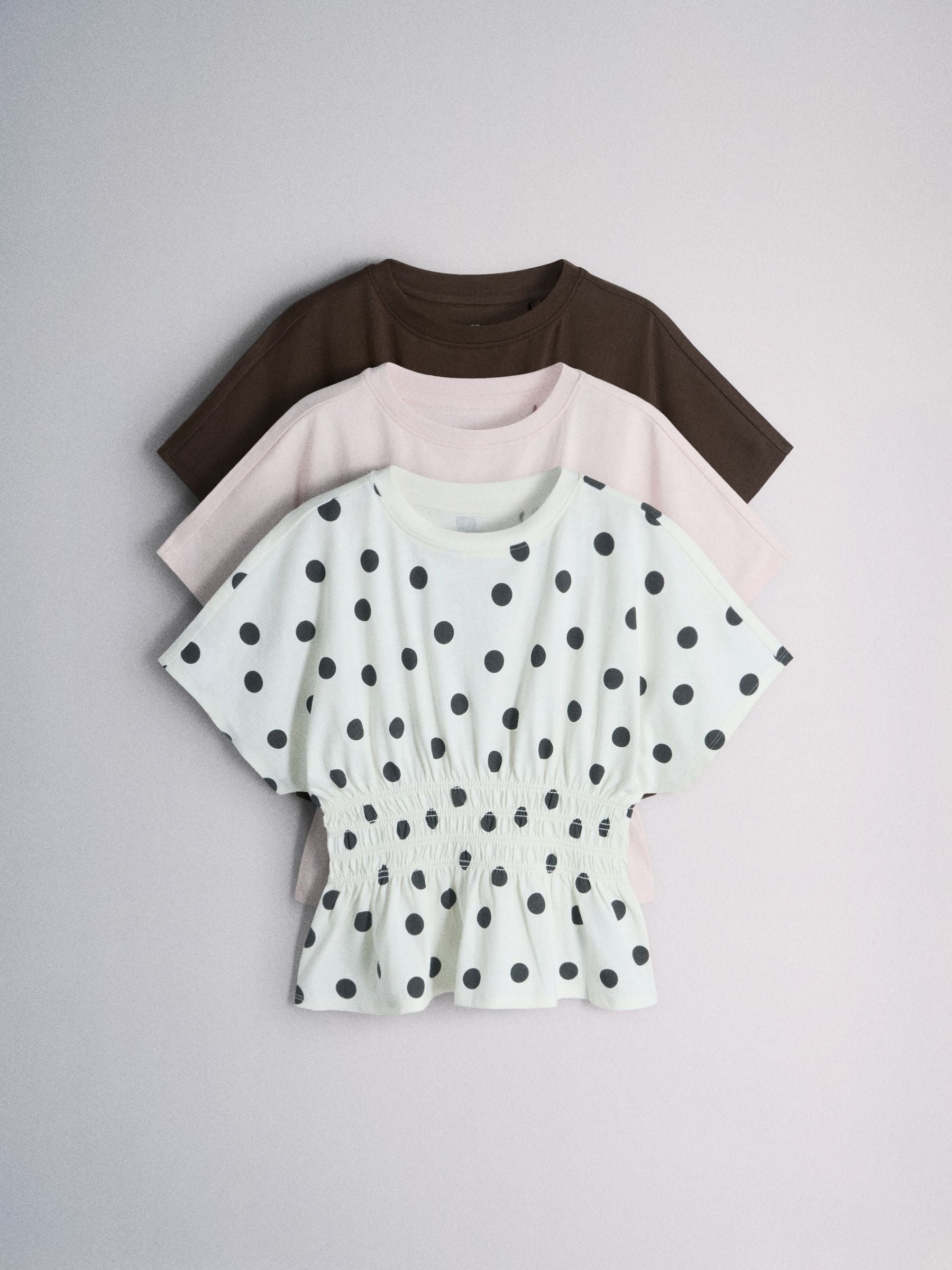 トップス Esan Buy The Set 3 Pack Shirred Waist Cotton Tops Brown/Pink/Spot from