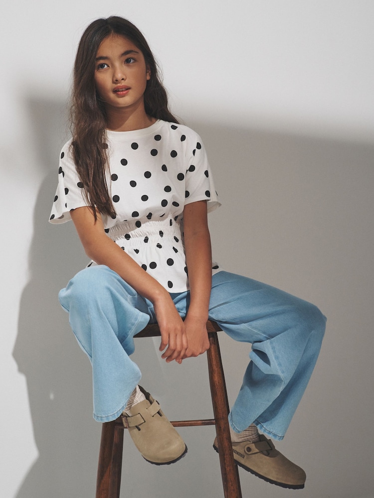 The Set 3 Pack Shirred Waist Cotton Tops Brown/Pink/Spot - Image 1 of 6