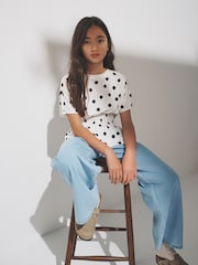 The Set 3 Pack Shirred Waist Cotton Tops Brown/Pink/Spot - Image 3 of 6