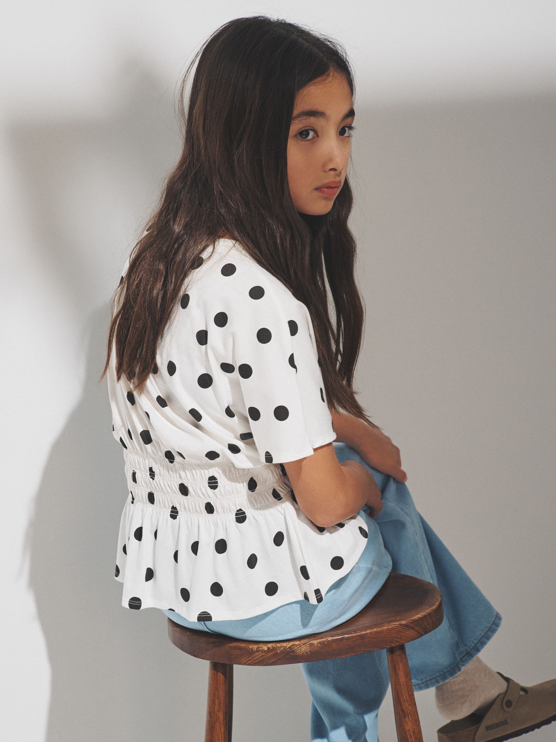 Buy The Set 3 Pack Shirred Waist Cotton Tops Brown/Pink/Spot from