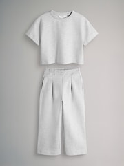 The Set Interlock Cropped Short Sleeve T-Shirt and Wide Leg Joggers Set Grey - Image 1 of 5