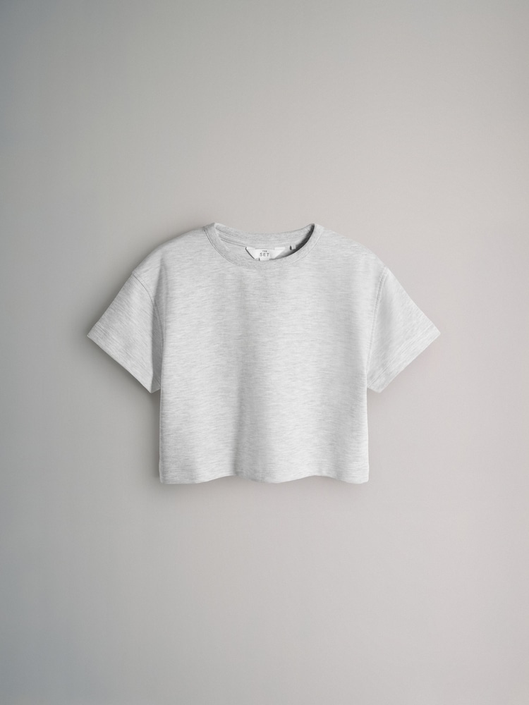 The Set Interlock Cropped Short Sleeve T-Shirt and Wide Leg Joggers Set Grey - Image 2 of 5 The Set Interlock Cropped Short Sleeve T-Shirt and Wide Leg Joggers Set Grey - Image 2 of 5