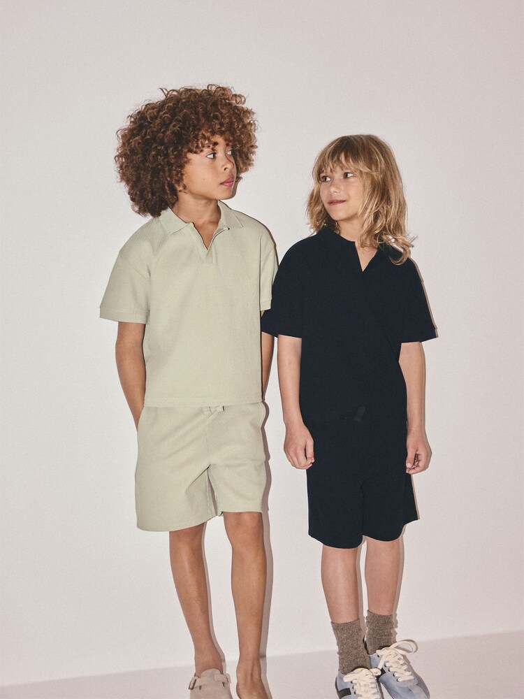 The Set 2 Pack Rib Trophy Neck Top and Short Set Blue/Green - Image 1 of 6 The Set 2 Pack Rib Trophy Neck Top and Short Set Blue/Green - Image 1 of 6