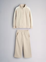 The Set Piped Zip Through Funnel Neck Top and Wide Leg Jogger Set Brown/Cream - Image 2 of 6