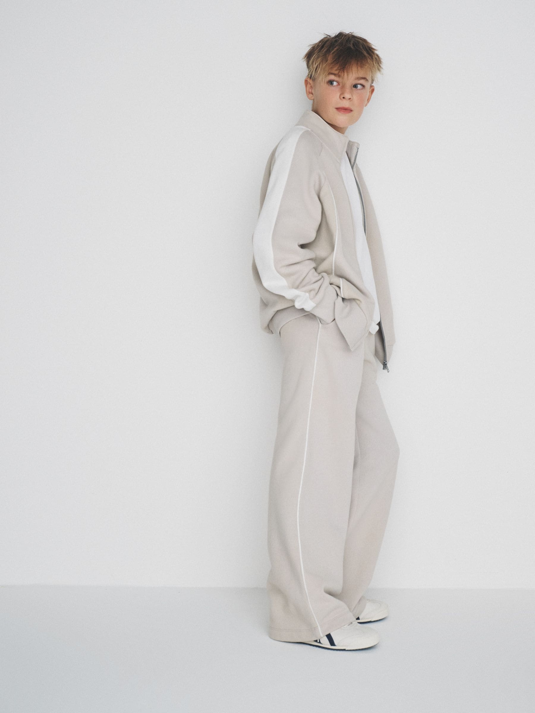 Buy The Set Piped Zip Through Funnel Neck Top and Wide Leg Jogger