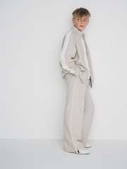 The Set Piped Zip Through Funnel Neck Top and Wide Leg Jogger Set Brown/Cream - Image 3 of 6