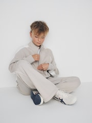 The Set Piped Zip Through Funnel Neck Top and Wide Leg Jogger Set Brown/Cream - Image 4 of 6