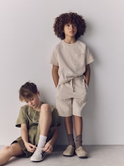 The Set 2 Pack Jersey Interlock Short Sleeve Pocket T-Shirt and Short Set Green/Brown - Image 1 of 6