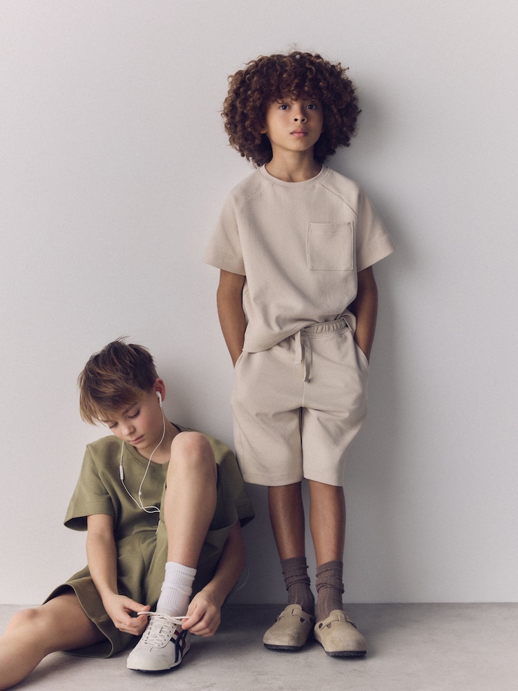 The Set 2 Pack Jersey Interlock Short Sleeve Pocket T-Shirt and Short Set Green/Brown - Image 1 of 6 The Set 2 Pack Jersey Interlock Short Sleeve Pocket T-Shirt and Short Set Green/Brown - Image 1 of 6