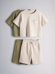 The Set 2 Pack Jersey Interlock Short Sleeve Pocket T-Shirt and Short Set Green/Brown - Image 2 of 6