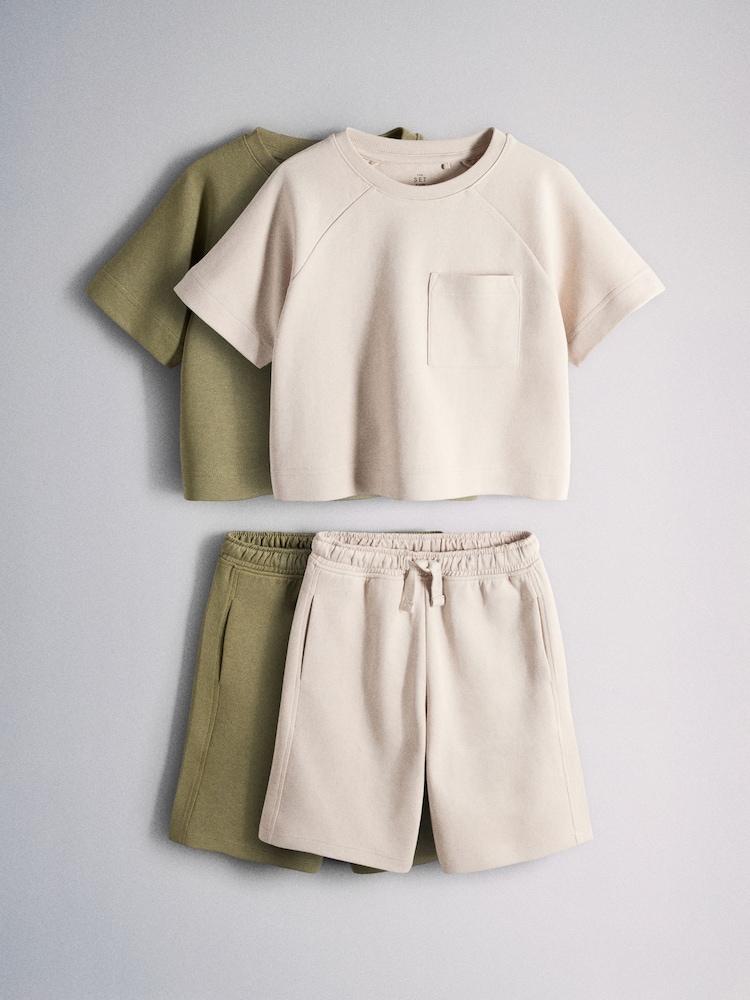 The Set 2 Pack Jersey Interlock Short Sleeve Pocket T-Shirt and Short Set Green/Brown - Image 2 of 6 The Set 2 Pack Jersey Interlock Short Sleeve Pocket T-Shirt and Short Set Green/Brown - Image 2 of 6