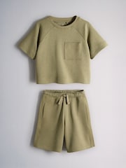 The Set 2 Pack Jersey Interlock Short Sleeve Pocket T-Shirt and Short Set Green/Brown - Image 5 of 6
