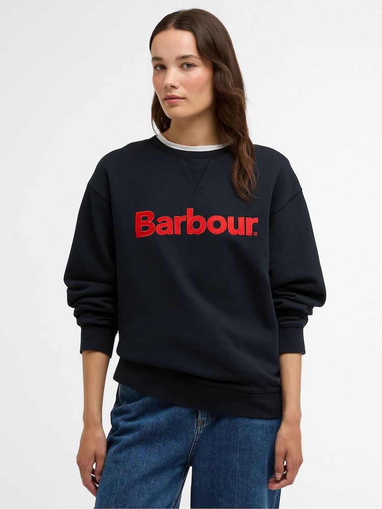 Barbour® Navy Hartland Crew Sweatshirt - Image 1 of 7 Barbour® Navy Hartland Crew Sweatshirt - Image 1 of 7
