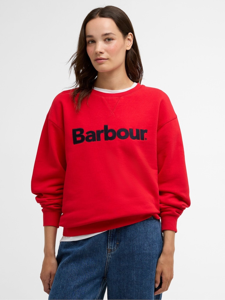 Barbour® Red Hartland Crew Sweatshirt - Image 1 of 7 Barbour® Red Hartland Crew Sweatshirt - Image 1 of 7