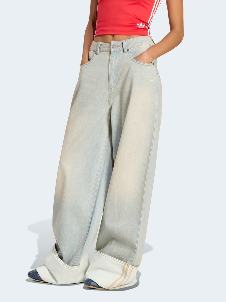 adidas Originals Light Wash Wide Leg Jeans - Image 1 of 6