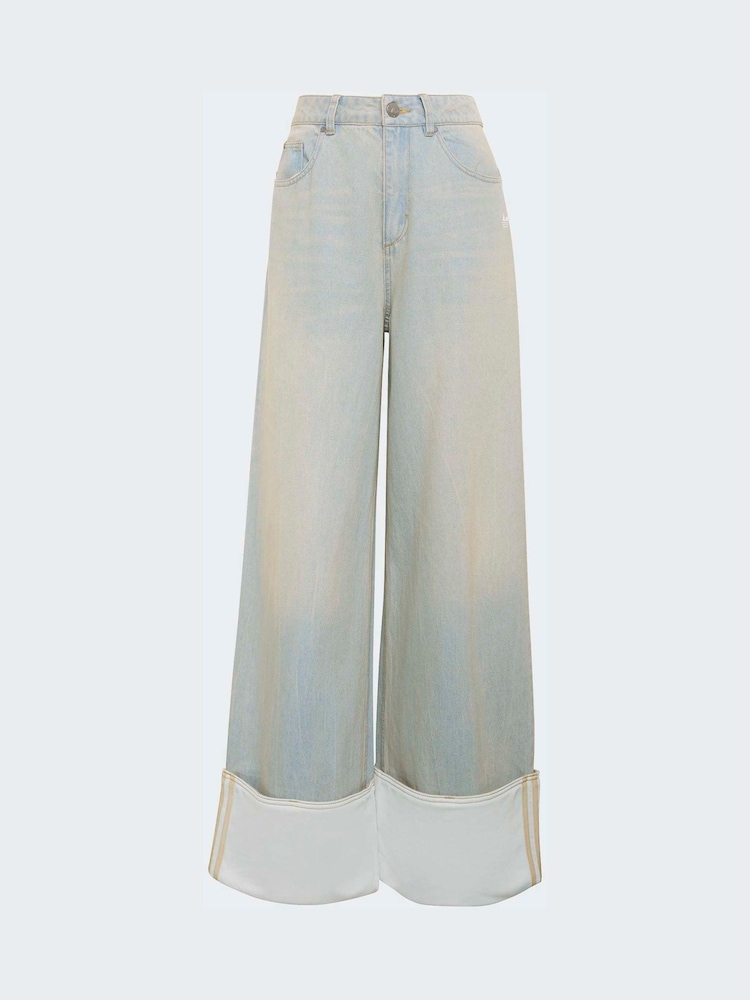adidas Originals Light Wash Wide Leg Jeans - Image 6 of 6