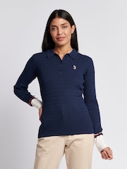 U.S. Polo Assn. Blue Fine Cable Knit Polo Shirt - Image 1 of 1