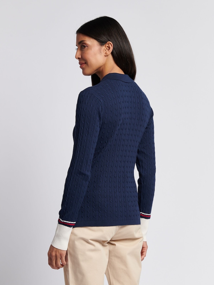 U.S. Polo Assn. Blue Fine Cable Knit Polo Shirt - Image 2 of 4 U.S. Polo Assn. Blue Fine Cable Knit Polo Shirt - Image 2 of 4