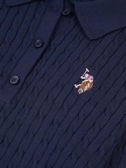U.S. Polo Assn. Blue Fine Cable Knit Polo Shirt - Image 7 of 7