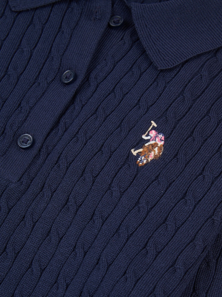 U.S. Polo Assn. Blue Fine Cable Knit Polo Shirt - Image 7 of 7 U.S. Polo Assn. Blue Fine Cable Knit Polo Shirt - Image 7 of 7