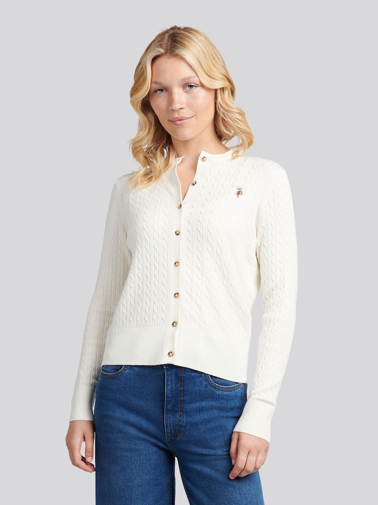 U.S. Polo Assn. White Fine Cable Knit Cardigan - Image 1 of 1 U.S. Polo Assn. White Fine Cable Knit Cardigan - Image 1 of 1