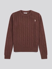 U.S. Polo Assn. Brown Crew Neck Cable Knit Jumper - Image 2 of 4